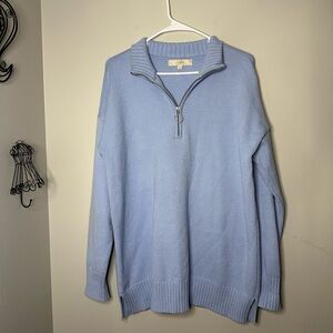 LOFT Sky Blue Quarter Zip Knit Sweater Women’s Size Large